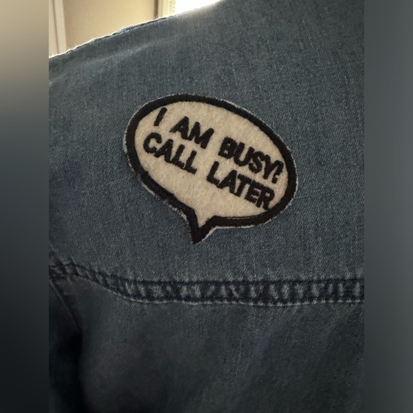 ZARA Basics Z975 Patch Oversized Denim Shirt S Western Chic Grunge Versatile - Picture 8 of 12